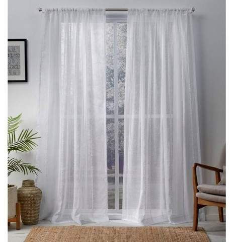 Exclusive Home Santos Embellished Stripe Textured Linen Sheer Rod Pocket  Window Curtain Panel Pair Intended For Thermal Textured Linen Grommet Top Curtain Panel Pairs (View 14 of 24)