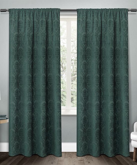 Exclusive Home Teal Damask Cotton Curtain Panel – Set Of Two Intended For Solid Cotton Curtain Panels (View 25 of 25)
