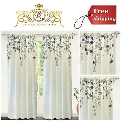 Faux Silk Flower Embroidered Window Curtain Lined With With Regard To Ofloral Embroidered Faux Silk Window Curtain Panels (View 5 of 25)