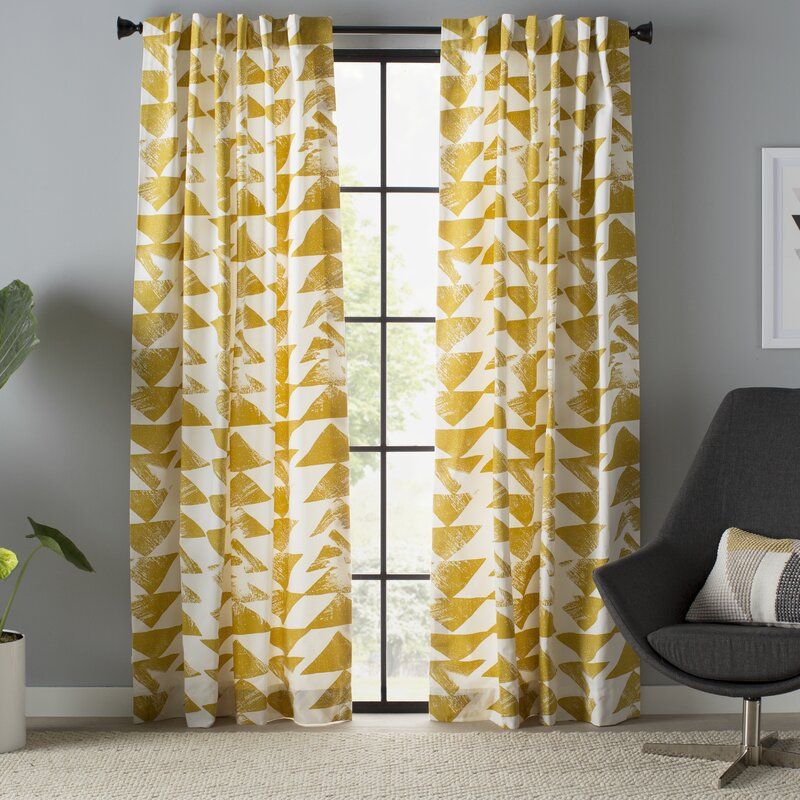 Fey Spray Printed Cotton Twill Geometric Rod Pocket Single Curtain Panel Inside Single Curtain Panels (View 13 of 25)