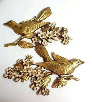 Gold Bird Wall Decor Pair Of Birds Dogwood Flowers Plaques With Regard To Gray Barn Dogwood Floral Curtain Panel Pairs (View 21 of 25)