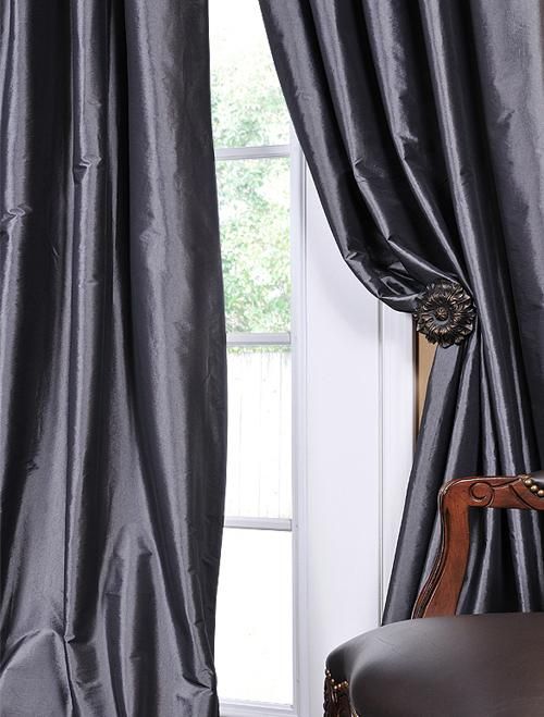 Graphite Faux Solid Taffeta Silk Drapes & Curtain Panels With Regard To Solid Faux Silk Taffeta Graphite Single Curtain Panels (View 3 of 25)