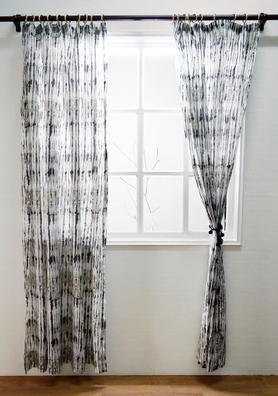 Grey Shibori Print Curtain Panel, Cotton Voile, Printed, Sheer Drape, Sizes  Available Intended For Grey Printed Curtain Panels (View 2 of 25)
