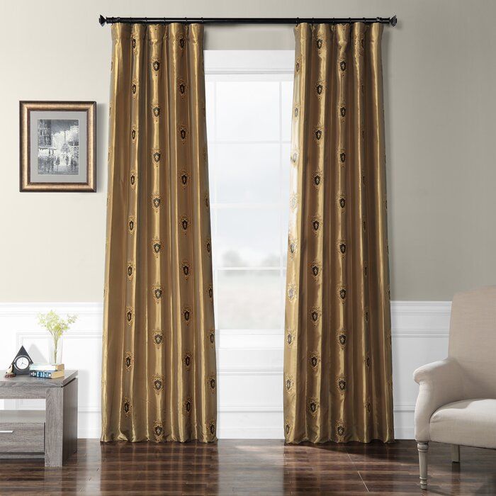 Grovetown Faux Silk Taffeta Damask Room Darkening Rod Pocket Single Curtain  Panel Inside Ofloral Embroidered Faux Silk Window Curtain Panels (View 6 of 25)