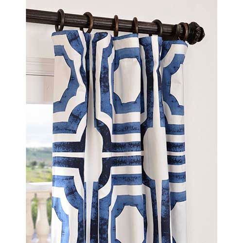 Half Price Drapes Mecca Blue 108 X 50 Inch Curtain Single Panel Pertaining To Mecca Printed Cotton Single Curtain Panels (View 7 of 25)