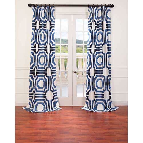 Half Price Drapes Mecca Blue 108 X 50 Inch Curtain Single Panel With Mecca Printed Cotton Single Curtain Panels (View 4 of 25)