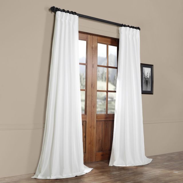 Half Price Drapes White Faux Silk Taffeta Single Panel Curtain, 50 X 108 Throughout Solid Faux Silk Taffeta Graphite Single Curtain Panels (View 4 of 25)