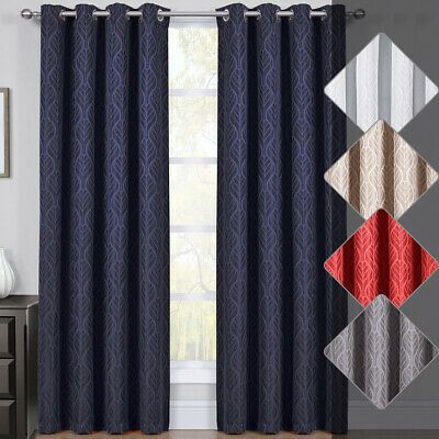Hilton Blackout Curtains Jacquard Thermal Insulated Set Of 2 Panels | Ebay Within Tuscan Thermal Backed Blackout Curtain Panel Pairs (View 7 of 25)