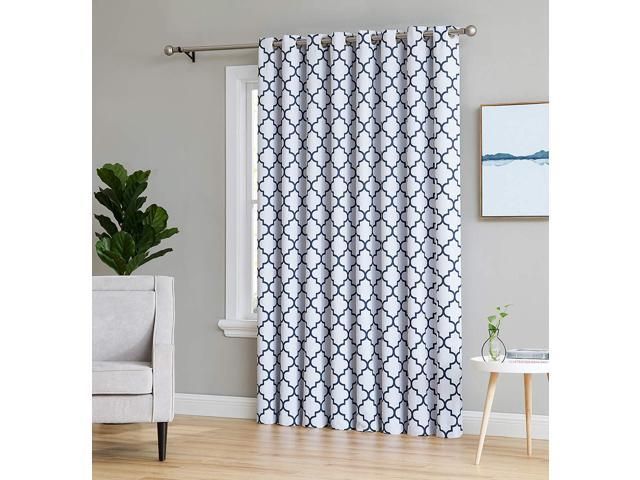 Hlc Lattice Print Thermal Grommet Blackout Patio Door Window Curtain For  Sliding Glass Door – Platinum White & Navy Blue – 100" W X 84" L – 1 Panel Pertaining To Grommet Blackout Patio Door Window Curtain Panels (View 12 of 25)
