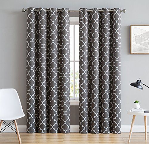 Hlc Lattice Print Thermal Insulated Blackout Window Curtain Panels,  Pair, Chrome Grommet Top, Grey Regarding Thermal Insulated Blackout Curtain Panel Pairs (View 6 of 25)