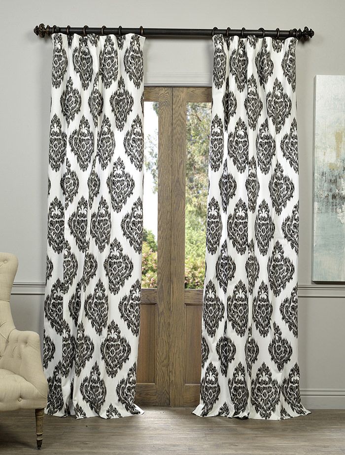 Ikat Black Printed Cotton Curtain | All Curtains And Drapes Pertaining To Ikat Blue Printed Cotton Curtain Panels (View 7 of 25)