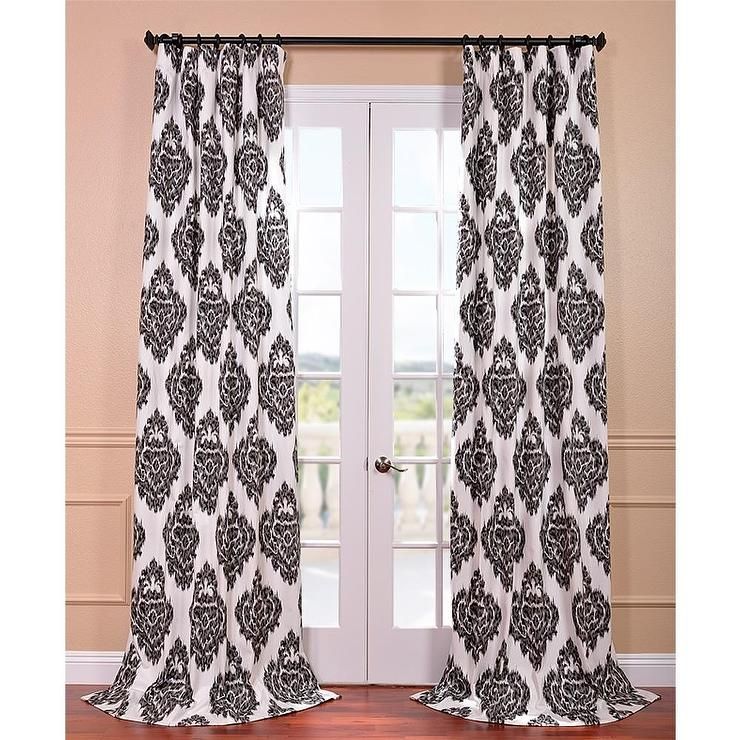 Ikat Black Printed Cotton Curtain Panel Pertaining To Mecca Printed Cotton Single Curtain Panels (View 9 of 25)