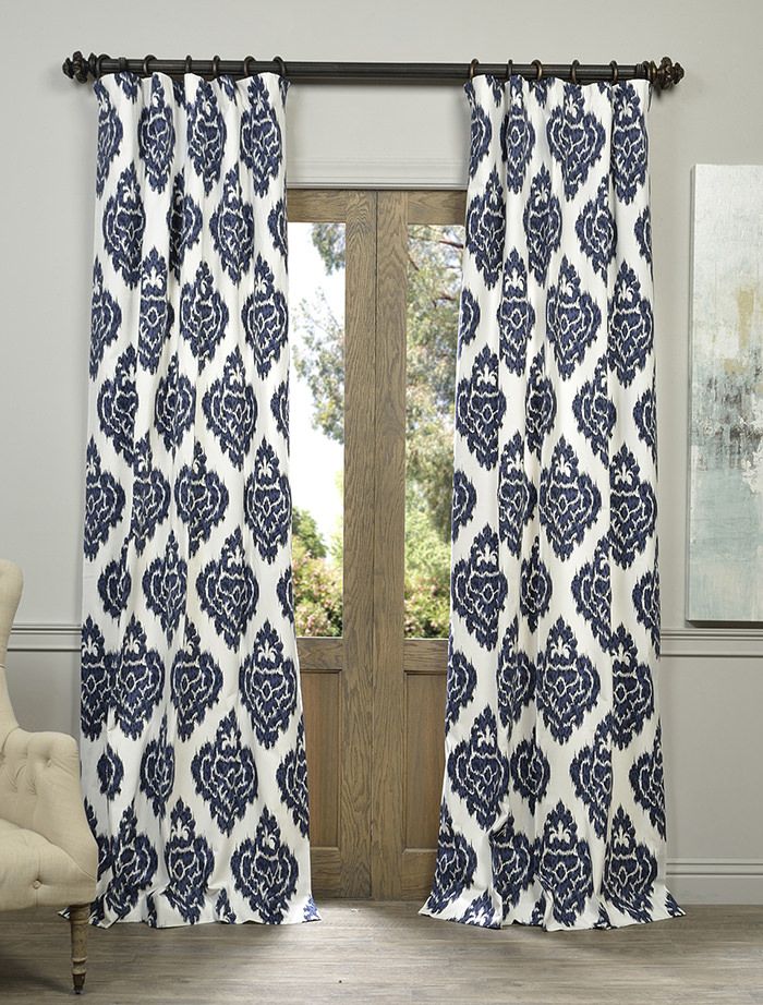 Ikat Blue Printed Cotton Curtain | All Curtains And Drapes With Regard To Mecca Printed Cotton Single Curtain Panels (View 14 of 25)