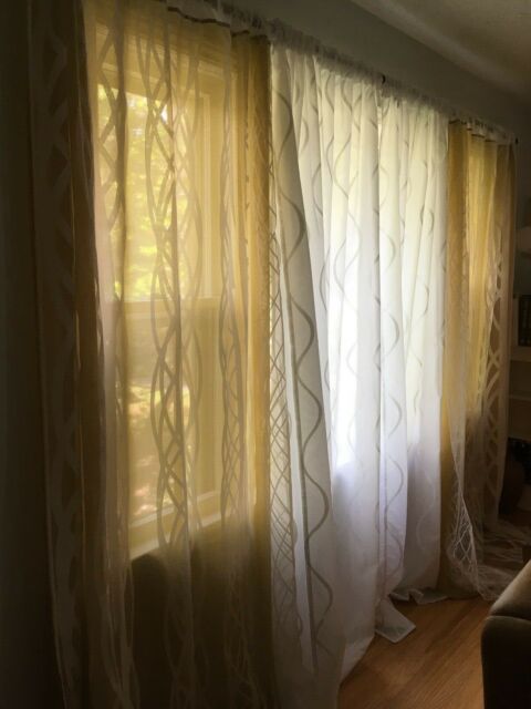 Ikea Semi Sheer Curtains Yellow/gold And White 2 Pairs (4 Panels) 98 In  Length Within Kida Embroidered Sheer Curtain Panels (View 21 of 25)