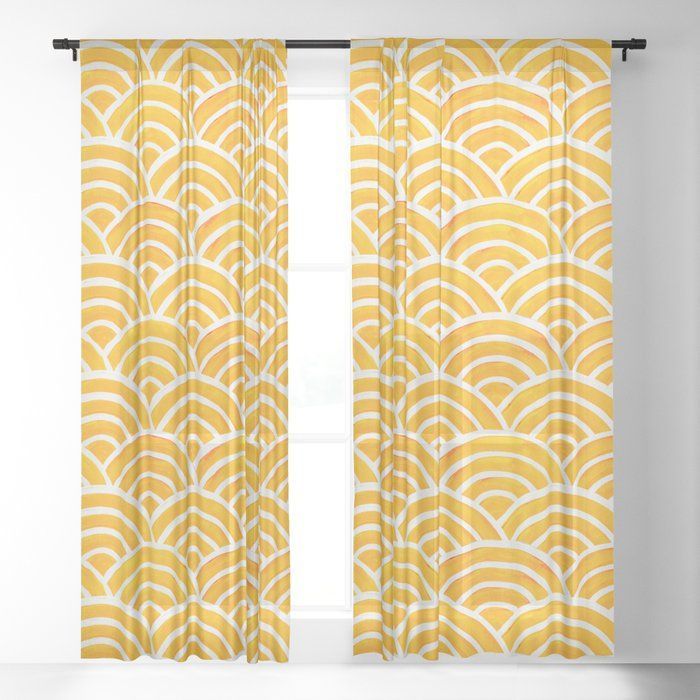 Japanese Seigaiha Wave – Marigold Palette Sheer Curtain With Regard To Archaeo Jigsaw Embroidery Linen Blend Curtain Panels (View 12 of 22)