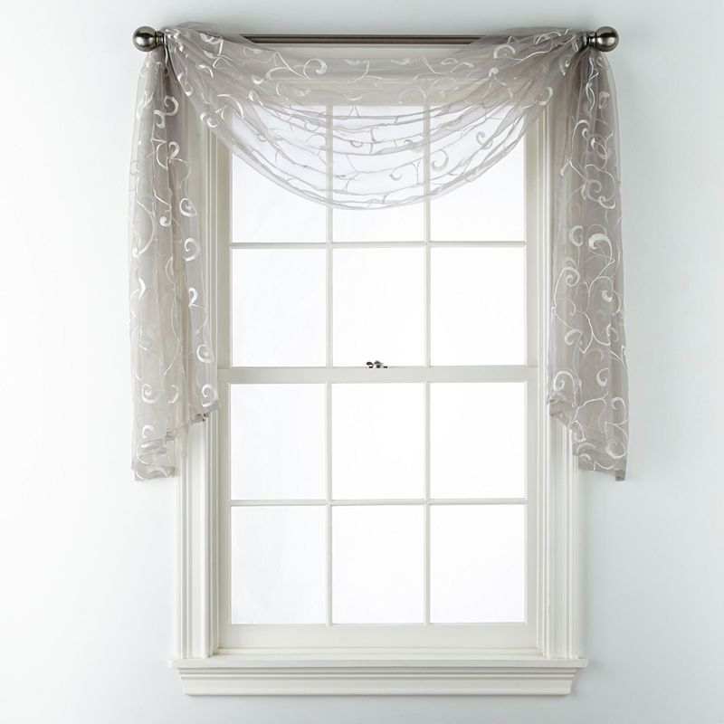 Jcpenney Home Plaza Embroidered Sheer Scarf Valance Jcpenney Within Kaylee Solid Crushed Sheer Window Curtain Pairs (View 14 of 25)