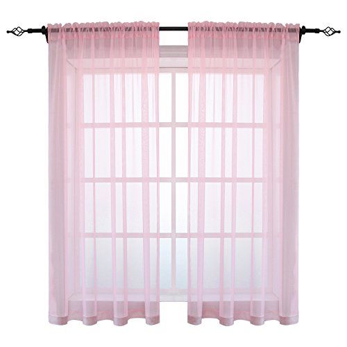 Keqiaosuocai 2 Pieces Solid Color Sheer Rod Pocket Curtains Panels For  Bedroom Living Room(Pink,52Wx63L,set Of 2) With Regard To Rod Pocket Curtain Panels (View 21 of 25)
