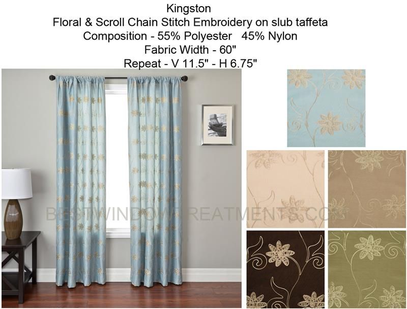 Kingston Curtain Drapery Panels With Ofloral Embroidered Faux Silk Window Curtain Panels (View 11 of 25)