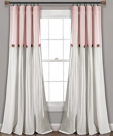 Lush Décor Blush & White Color Block Button Window Curtain Throughout Caldwell Curtain Panel Pairs (View 10 of 25)