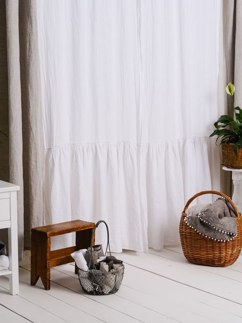 Luxury 100% Linen Farmhouse Ruffle Linen Curtain Panels Set Inside Signature French Linen Curtain Panels (View 17 of 25)