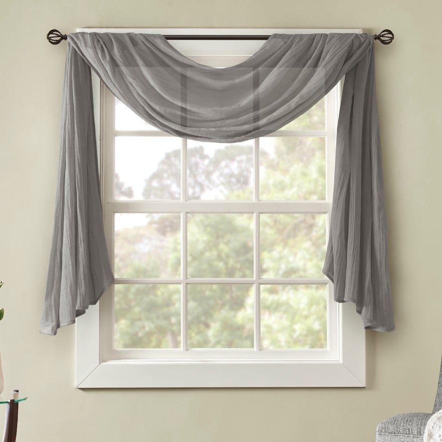 Madison Home Usa Kaylee Solid Crushed Sheer Scarf Window With Kaylee Solid Crushed Sheer Window Curtain Pairs (View 1 of 25)