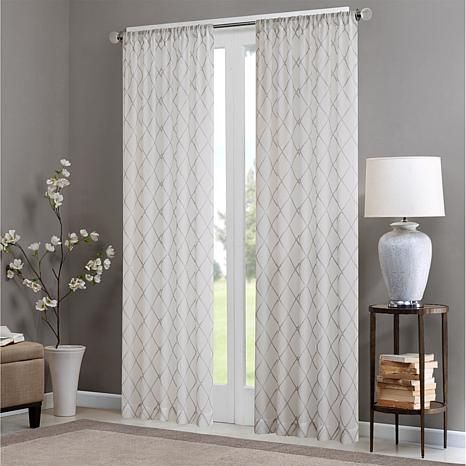 Madison Park Diamond Sheer Window Curtain 84" Panel White/grey Regarding Ella Window Curtain Panels (View 20 of 25)