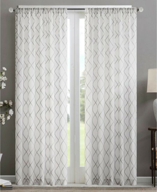 Madison Park Irina Sheer Rod Pocket Curtain Panel 50" X 95" White Gray With Regard To Laya Fretwork Burnout Sheer Curtain Panels (View 13 of 25)
