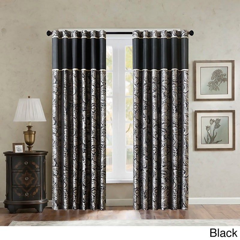 Madison Park Whitman Curtain Panel Pair 95" In Black (As Is Item) Within Whitman Curtain Panel Pairs (View 3 of 25)