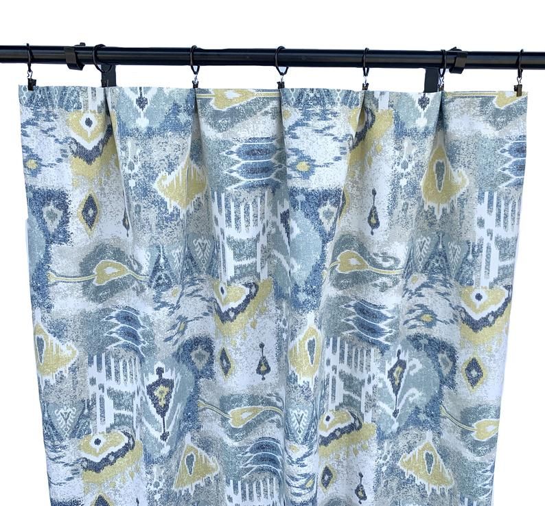 Magnolia Curtains, Ikat Curtains, 2 Curtain Panels, Blue And Yellow  Curtains, Home Decor, Geometric Curtain, 90's Curtains, Mid Century With Ikat Blue Printed Cotton Curtain Panels (View 8 of 25)