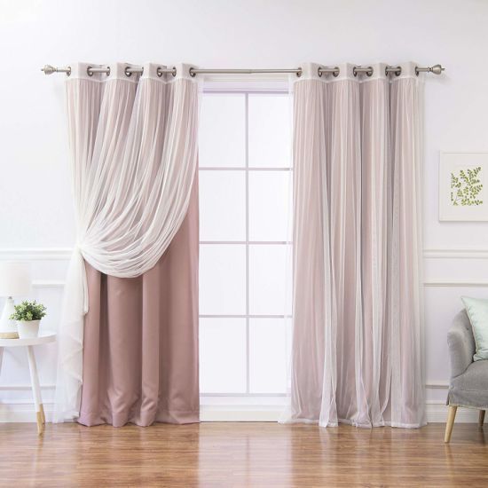 Mauve Home Fashion Mix And Match Tulle Sheer Lace And Blackout 4 Piece  Curtain Set Antique Bronze Grommet Top 52" W X 84" L Curtain Intended For Mix & Match Blackout Tulle Lace Bronze Grommet Curtain Panel Sets (View 9 of 25)