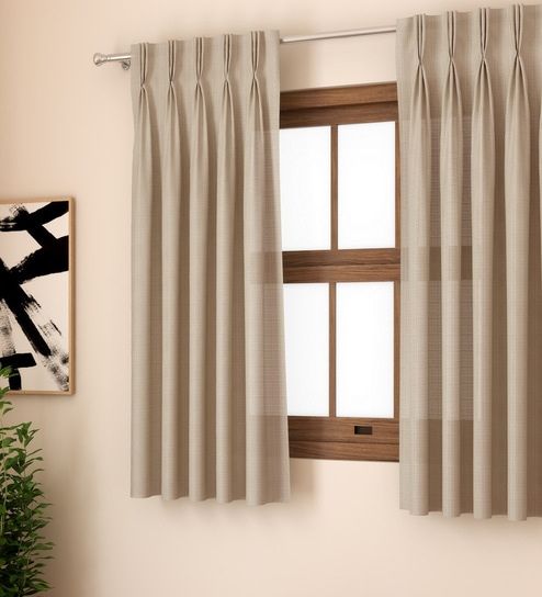 Milano Plain Textured 5 Feet Window Glossy American Pleat Curtain Set Of 2 Curtain Label In Solid Cotton Pleated Curtains (View 4 of 25)