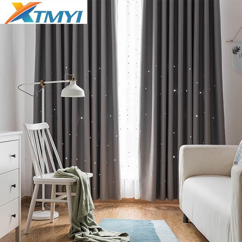 Modern Hollow Star Faux Linen Blackout Curtains For The Bedroom Window  Curtains For Living Room Custom Made Throughout Faux Linen Blackout Curtains (View 8 of 25)