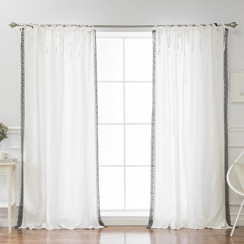 Morganton Belgian Flax Linen Lace Trim Solid Semi Sheer Tab Top Single  Curtain Panel Intended For Belgian Sheer Window Curtain Panel Pairs With Rod Pocket (View 20 of 25)