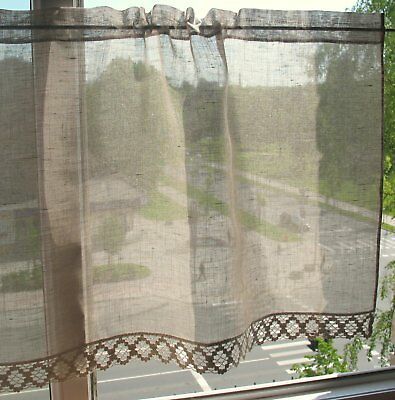 Natural Linen Curtain Vintage Lace Cafe Washed Gray Kitchen Panels Burlap Regarding Sugar Creek Grommet Top Loha Linen Window Curtain Panel Pairs (View 22 of 26)