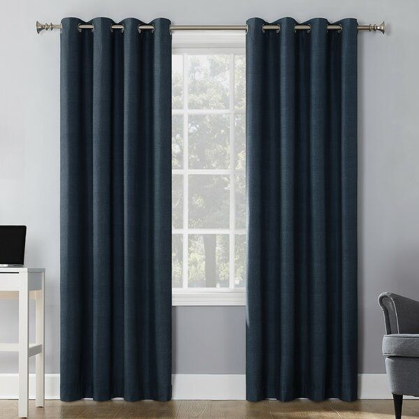 Navy Patterned Curtains | Wayfair Inside Ombre Stripe Yarn Dyed Cotton Window Curtain Panel Pairs (View 16 of 25)