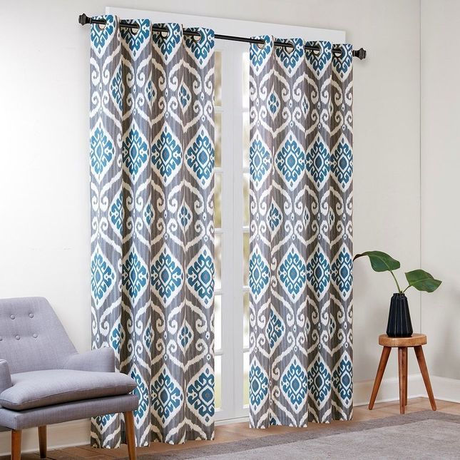 New 63" Panel Nadie Printed Ikat Window Curtain Cotton Blue Within Ikat Blue Printed Cotton Curtain Panels (View 9 of 25)