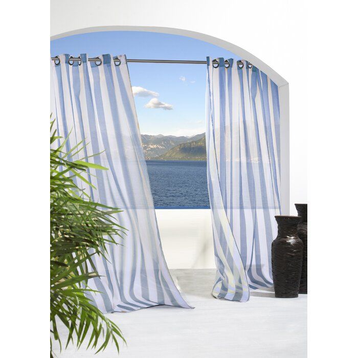 Odessa Striped Sheer Outdoor Grommet Single Curtain Panel With Ocean Striped Window Curtain Panel Pairs With Grommet Top (View 2 of 25)