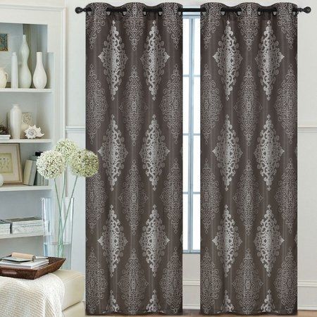 Pair Of Lydia Jacquard Window Panels W/grommets Taupe Inside Lydia Ruffle Window Curtain Panel Pairs (View 13 of 25)