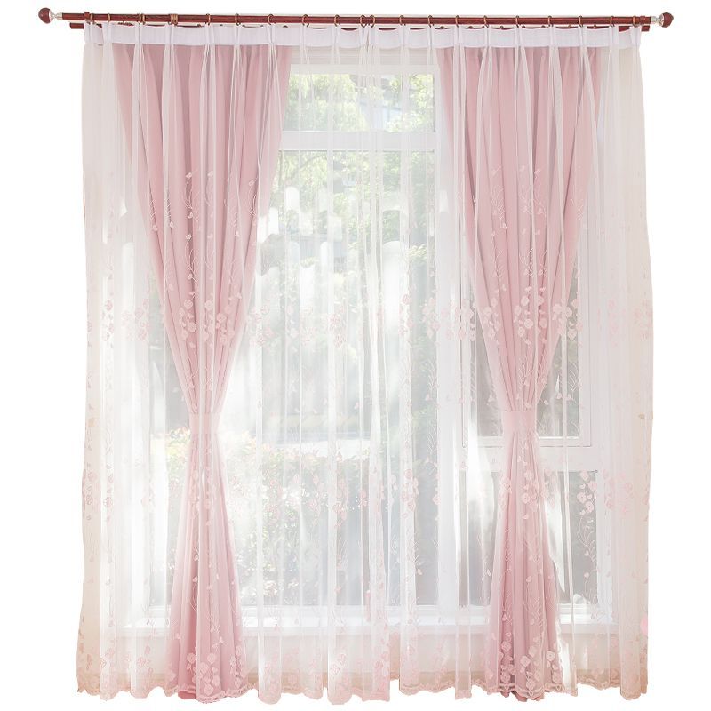 Pink Floral Embroidered Sheer Curtains For Girls Bedroom For Elrene Aurora Kids Room Darkening Layered Sheer Curtains (View 17 of 25)