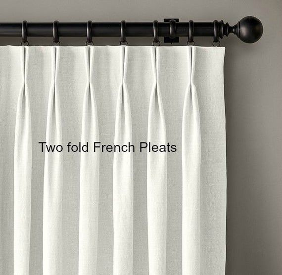 Pleated Linen Curtains, Linen Drapes, Greek Key Trim, Lined Curtain Panels  Off White, With French Linen Lined Curtain Panels (View 14 of 25)