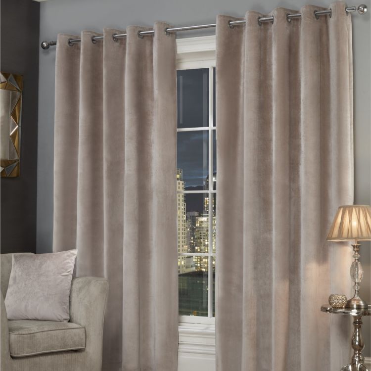 Plush Velvet | Fully Lined | Eyelet | Curtains | Stone Regarding Heritage Plush Velvet Curtains (View 21 of 25)