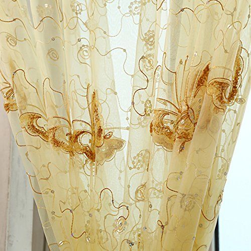 Pureaqu Beautiful Embroidered Sequins Butterfly Sheer Curtains For Kids  Nursery Girls Room Rod Pocket Top Voile Window Treatment Panels For French Regarding Kida Embroidered Sheer Curtain Panels (View 16 of 25)