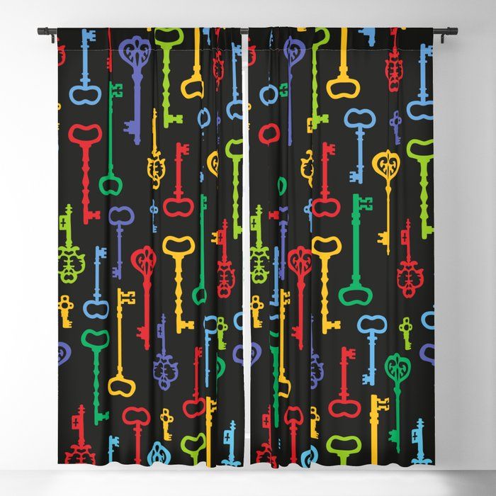 Rainbow Vintage Keys Pattern Blackout Curtainxooxoo Inside Keyes Blackout Single Curtain Panels (View 16 of 25)