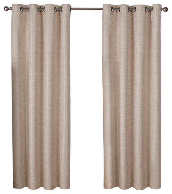 Raw Silk Thermal Grommet Top 96 Inch Curtain Panel, Set Of 2, Taupe Inside Raw Silk Thermal Insulated Grommet Top Curtain Panel Pairs (View 3 of 25)