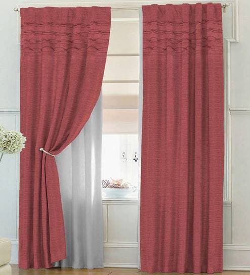 Red Cotton Solid Colour Door Curtainsolaj Intended For Solid Cotton Pleated Curtains (View 11 of 25)