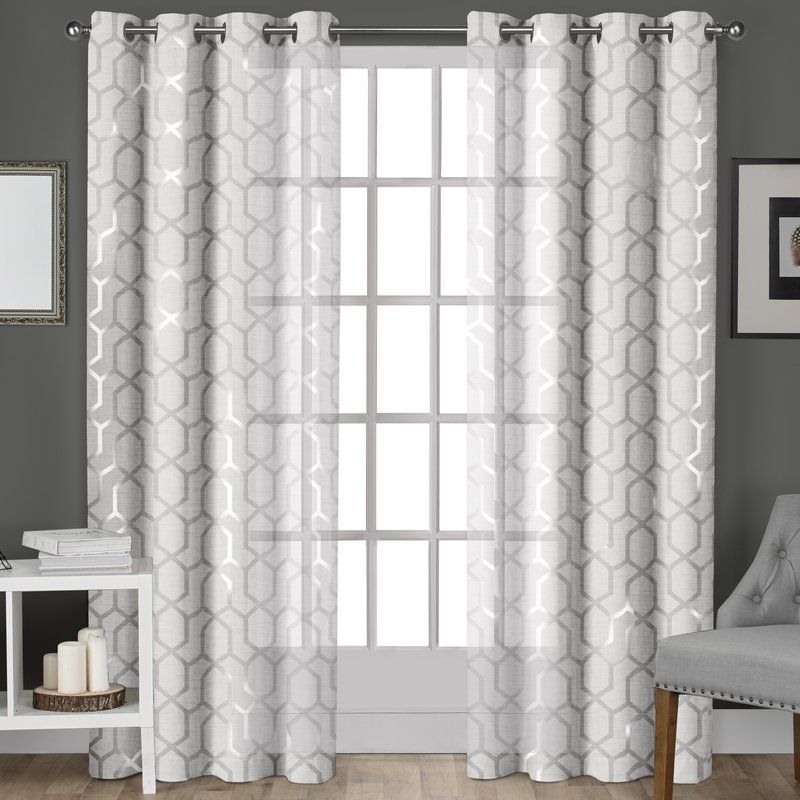 Roshan Geometric Sheer Grommet Curtains | Drapes Curtains Within Vina Sheer Bird Single Curtain Panels (View 9 of 25)
