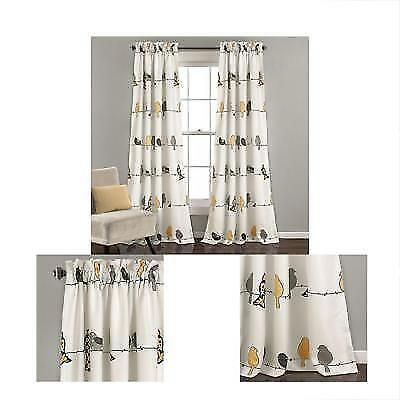 Rowley Birds Room Darkening Window Curtain Yellow/gray Set 52X84 For Sale  Online | Ebay Intended For Rowley Birds Room Darkening Curtain Panel Pairs (View 4 of 25)