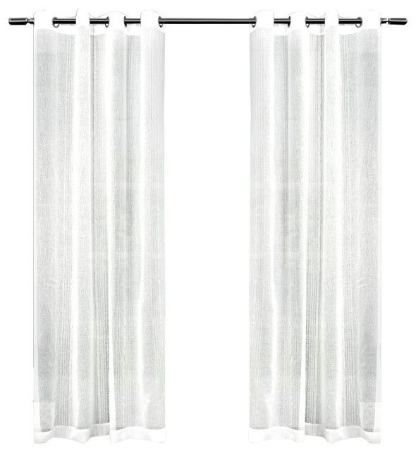Sabrina Sheer Striped Grommet Top Window Curtain Panel Pair, 50X108, White Inside Penny Sheer Grommet Top Curtain Panel Pairs (View 2 of 25)