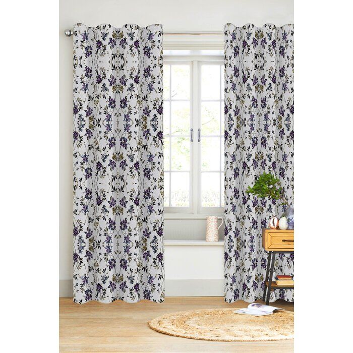 San Marcos Organic Cotton Drapery Floral/flower Semi Sheer Rod Pocket  Single Curtain Panel Intended For Grey Printed Curtain Panels (View 6 of 25)