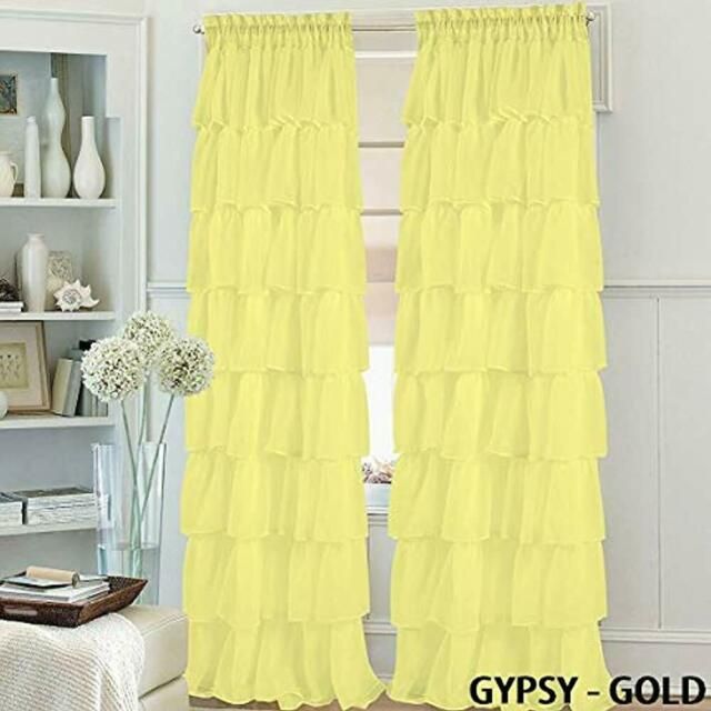 Set Of Panels 2 Gypsy Ruffle Window Curtain 84" Long, Semi Sheer Voile Rod In Sheer Voile Ruffled Tier Window Curtain Panels (View 13 of 25)